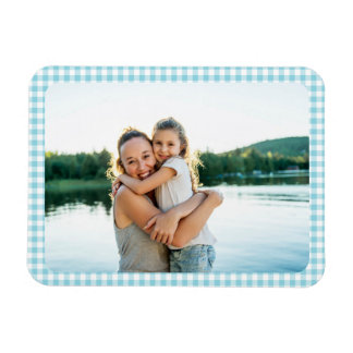 Magnet Flexible Robin Egg Blue Gingham Plaid Family Photo
