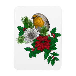 Magnet Flexible Robin rouge sur décoration de Noël