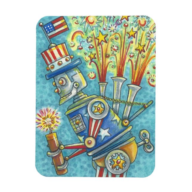 MAGNET FLEXIBLE ROBOT FEU D'ARTIFICE DU 4 JUILLET, AIMANT AMERICAN (Vertical)
