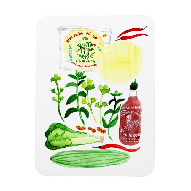 Magnet Flexible Rolls de papier de riz vietnamien Recette Aquarell (Vertical)
