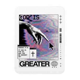 Magnet Flexible Romans 8:31 Cyberpunk Main de Dieu Glitch Art