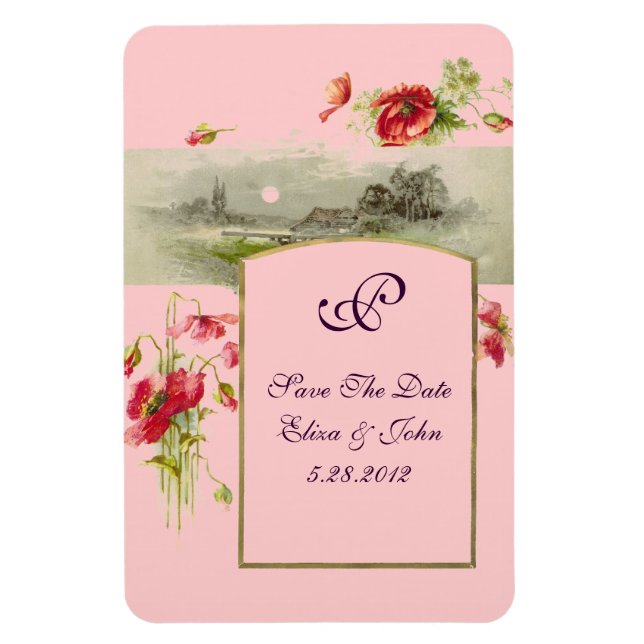 Magnet Flexible ROMANTİCA MONOGRAM /POPPIES, Enregistrer La Date,  (Vertical)