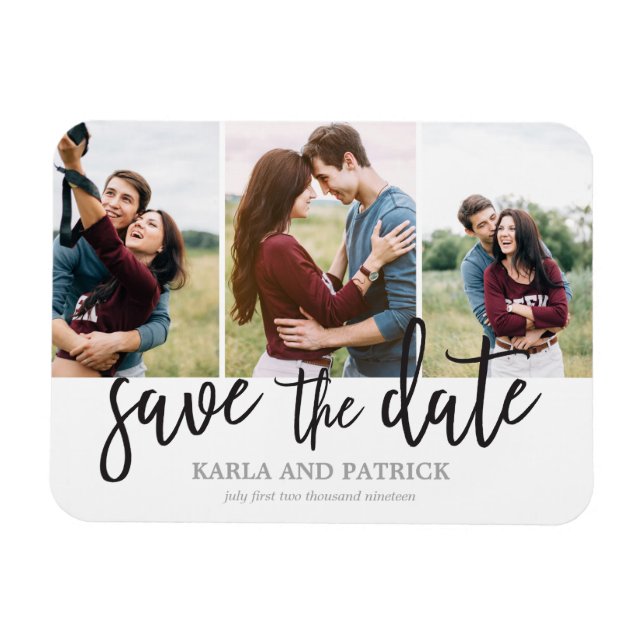 Magnet Flexible Romantique Script 3 Photo Collage Enregistrer La D (Horizontal)