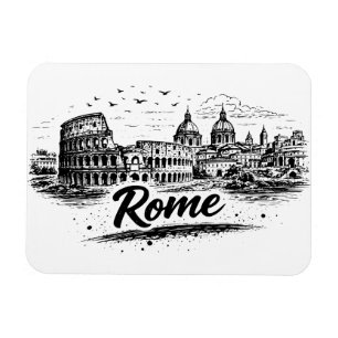 Magnet Flexible Rome Vintage Italie Paysage Urbain Dessin au Crayo