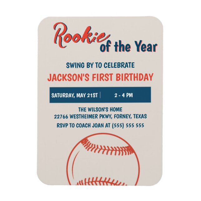 Magnet Flexible Rookie de l'année Baseball fête d'anniversaire (Vertical)
