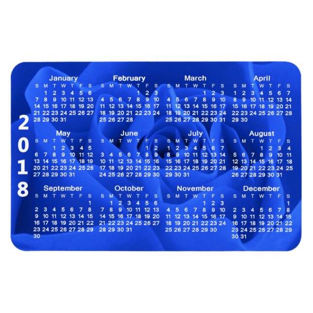Magnet Flexible Rose bleu pétales 2018 Calendrier (Horizontal)