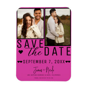 Magnet Flexible Rose Chaude & Noir Enregistrer la Date 2 Photo Mar