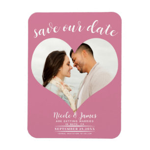 Magnet Flexible Rose Coeur Rose Photo Mariage Enregistrer la Date