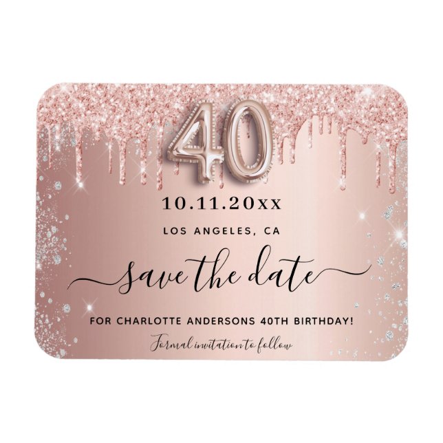Magnet Flexible rose de 40e anniversaire enregistrer la date (Horizontal)