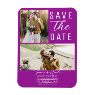 Magnet Flexible Rose Fuchsia Moderne 2 Photos Enregistrez la Date