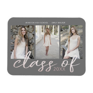 Magnet Flexible Rose Gold Whimsical Script Photo Graduation