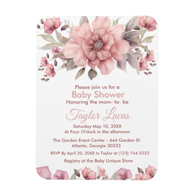 Magnet Flexible Rose rose avec Baby shower vert Invitation (Vertical)