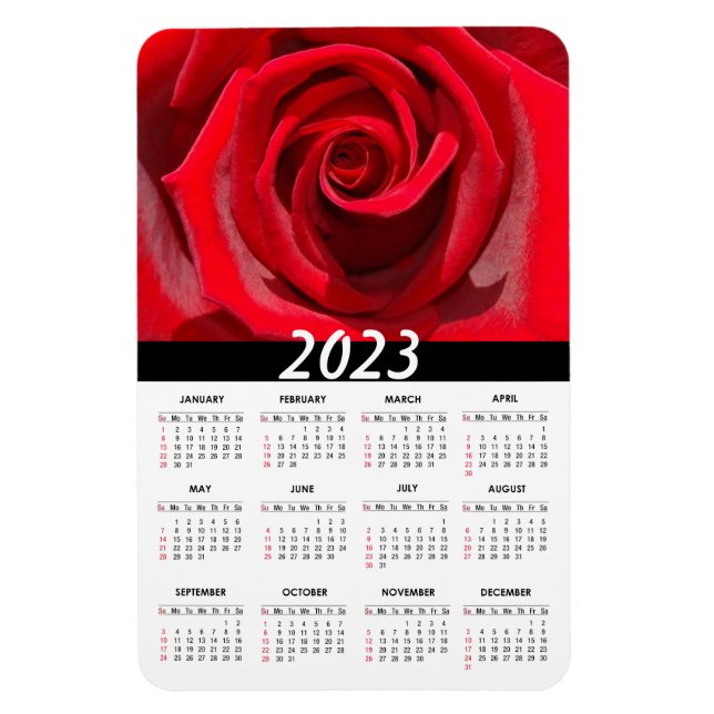 Magnet Flexible Rose rouge 2023 | Calendrier floral (Vertical)