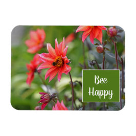 Magnet Flexible Rose & Rouge Dahlia Bee Happy Flowers Motivationne
