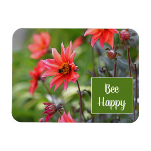 Magnet Flexible Rose & Rouge Dahlia Bee Happy Flowers Motivationne
