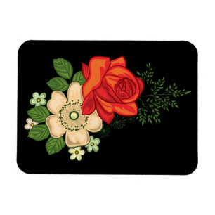 Magnet Flexible Rose rouge et marguerites sur fond noir