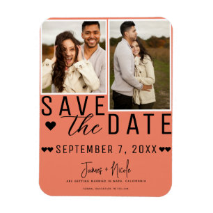 Magnet Flexible Rose Saumon Économisez la date 2 Photo Mariage