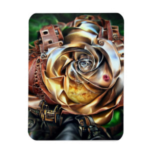 Magnet Flexible Rose Steampunk avec visage surréaliste - Flor méca