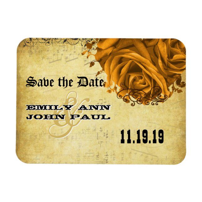Magnet Flexible Roses Cœur d'Or Musicaux Save the Date (Horizontal)