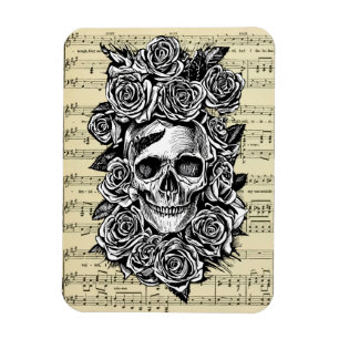 Magnet Flexible Roses du crâne humain partition Art Illustration