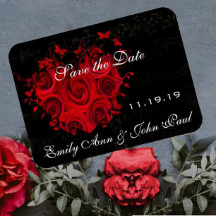 Magnet Flexible Roses Rouges et Cœurs Tourbillons Mariage Épargnez