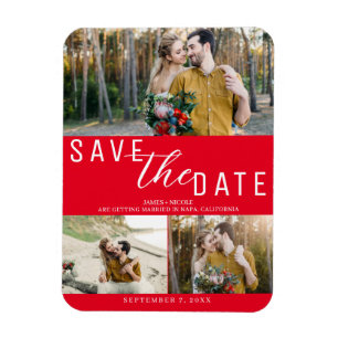 Magnet Flexible Rouge Enregistrer la date Mariage 3 photos