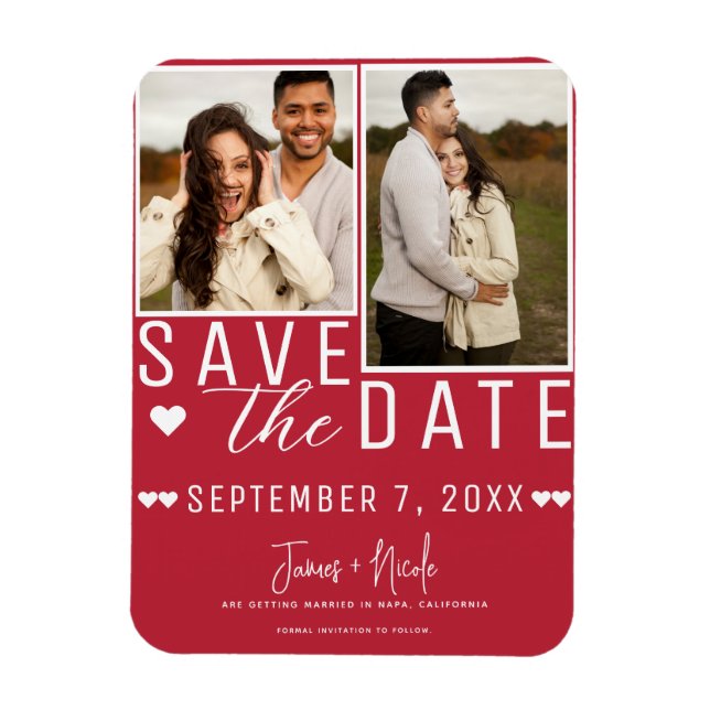 Magnet Flexible Rouge et blanc moderne Enregistrer la date 2 Maria (Vertical)