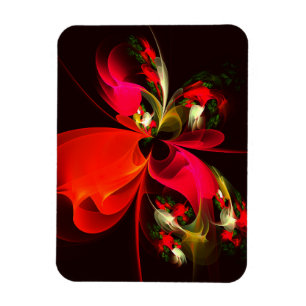 Magnet Flexible Rouge Vert Floral Moderne Art Abstrait Motif #02