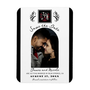 Magnet Flexible Rouges & Noires Roses Blanches Squelette Carte de 