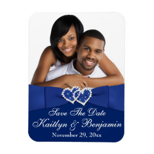 Magnet Flexible Royal Blue White Hearts Enregistrer la date Photo 