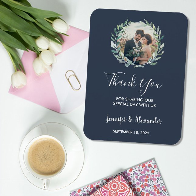 Magnet Flexible Russe aquarelle feuille photo Merci mariage (Rustic watercolor leaves photo Thank you wedding Magnet.
You can add your own photo and text.)