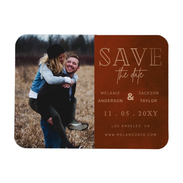 Magnet Flexible Rust Stylish photo manuscrite Enregistrer la date (Horizontal)
