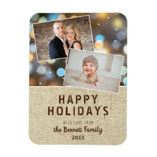 Magnet Flexible Rustic Happy Holidays Bokeh 2 Photo Collage