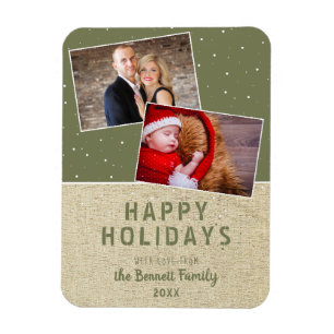 Magnet Flexible Rustic Happy Holidays Neige 2 Photo Collage