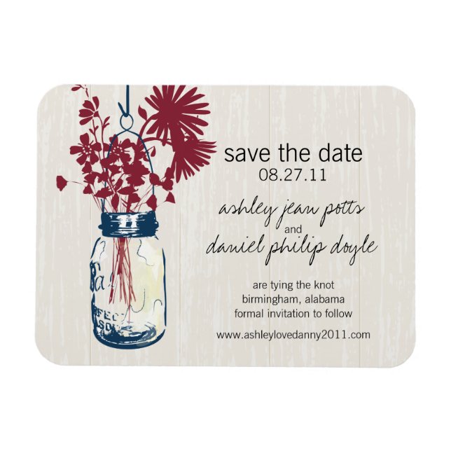 Magnet Flexible Rustic Mason Jar & Fleurs sauvages Enregistrer la  (Horizontal)