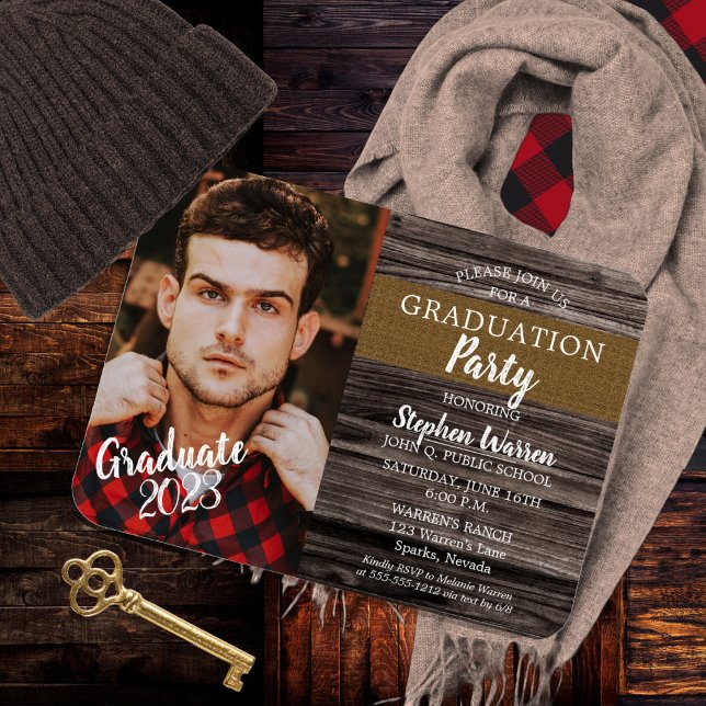 Magnet Flexible Rustic Woodsy Photo Graduation Party (Rustic Woodsy Photo High School Graduation Party Invitation - Print | Download)