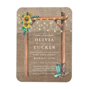 Magnet Flexible Rustique Burlap Wood Sunflower Mariage Invitation
