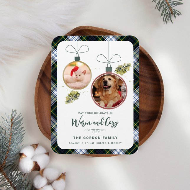 Magnet Flexible Rustique Plaid Famille Noël 2 Animaux de compagnie (Rustic Plaid 2 Pet Photos Gordon Tartan Christmas Greetings Magnet)