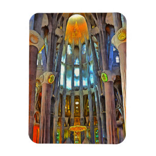 Magnet Flexible Sagrada Familia. Vue à l'intérieur au coucher du