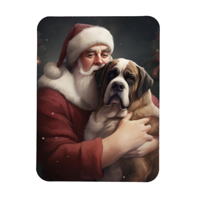 Magnet Flexible Saint Bernard avec le Père Noël Festif Noël (Vertical)