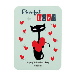 Magnet Flexible Saint-Valentin Chat Rétro Milieu de Siècle