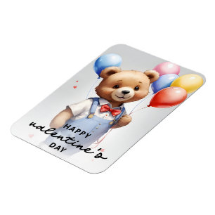 Magnet Flexible Saint-Valentin Mignonne Ours Aquarelle Avec Balloo
