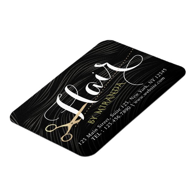 Magnet Flexible Salon des cheveux coiffeur ciseaux d'or noir moder (Côté Gauche)