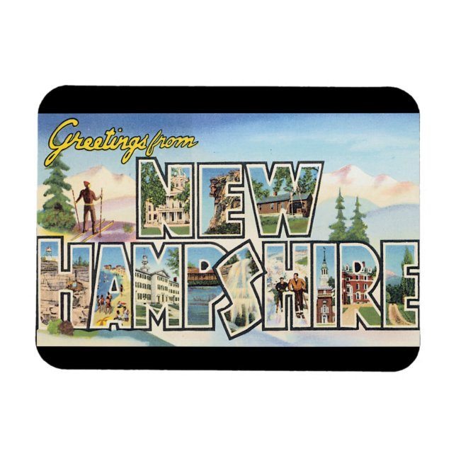 Magnet Flexible Salutations du New Hampshire_Vintage voyage (Horizontal)