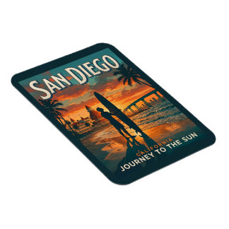 Magnet Flexible San Diego Californie Coucher de Soleil Surf Voyage