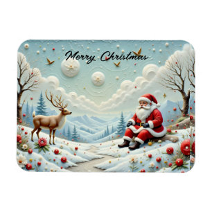 Magnet Flexible Santa et ses rennes dans un paysage enneigé