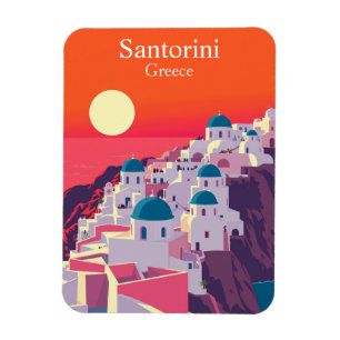 Magnet Flexible Santorin, Grèce Vintage voyage Blue Domes