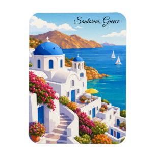 Magnet Flexible Santorin Grèce Voyage Europe Rétro