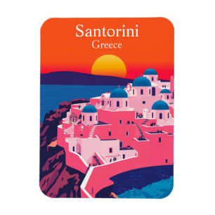 Magnet Flexible Santorin, Grèce Voyage Rétro Ocean Sunset