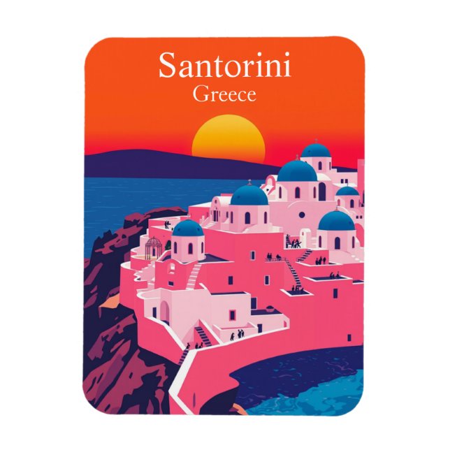 Magnet Flexible Santorin, Grèce Voyage Rétro Ocean Sunset (Vertical)
